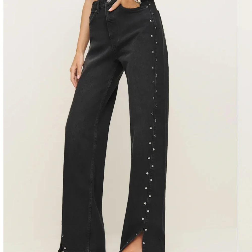 Reformation Cary Studded High Waist Slouchy Wide Leg Jeans - Picture 3 of 8